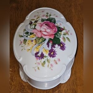 Vintage Mother's Musical Floral Rose Trinket Box Plays "Favorite Things" w Poem